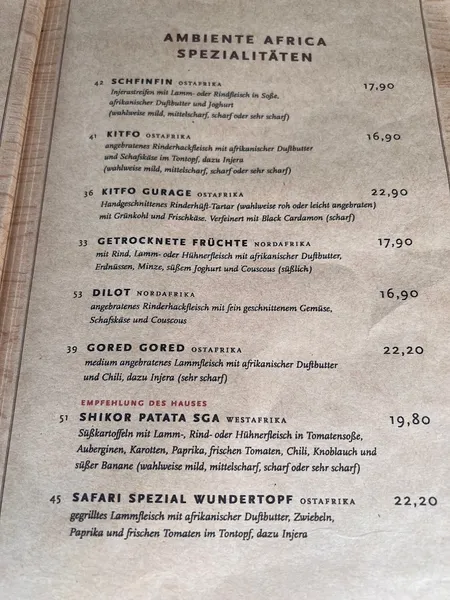 menu 1 of Ambiente Africa