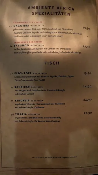 menu 2 of Ambiente Africa