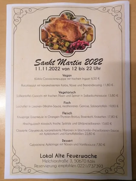 menu 0 of Lokal Alte Feuerwache