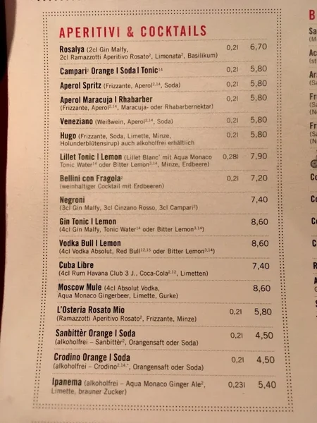 menu 0 of L'Osteria Köln Gürzenich-Quartier