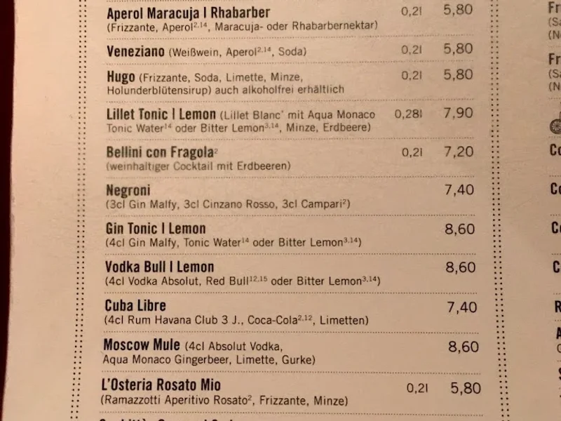 menu 0 of L'Osteria Köln Gürzenich-Quartier