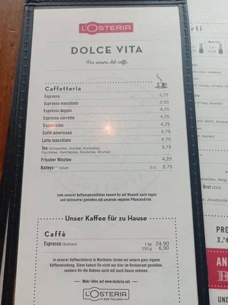 menu 2 of L'Osteria Köln Gürzenich-Quartier