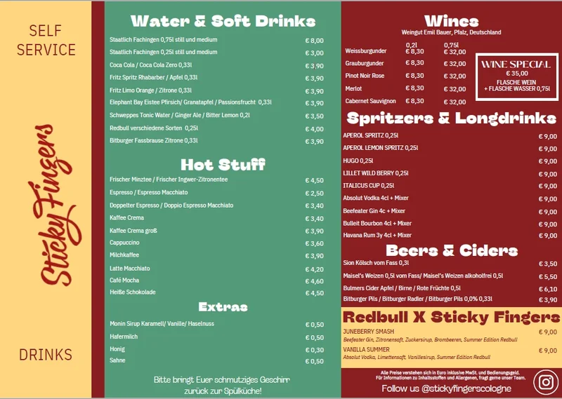 menu 0 of Sticky Fingers Restaurant & Terrasse