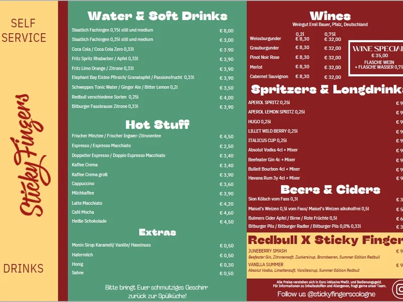 menu 0 of Sticky Fingers Restaurant & Terrasse