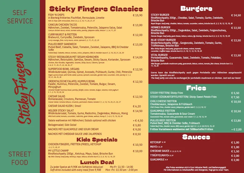 menu 1 of Sticky Fingers Restaurant & Terrasse