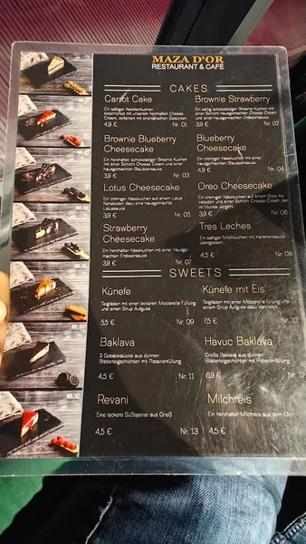 menu 0 of MAZA D‘OR - RESTAURANT & CAFÉ