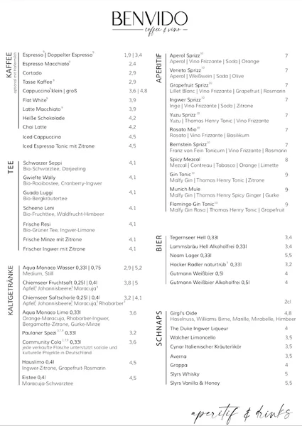 menu 0 of BENVIDO coffee & vino