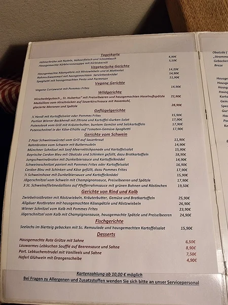 menu 2 of Lindwurmstüberl