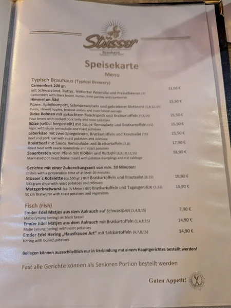 menu 1 of Brauhaus Stüsser