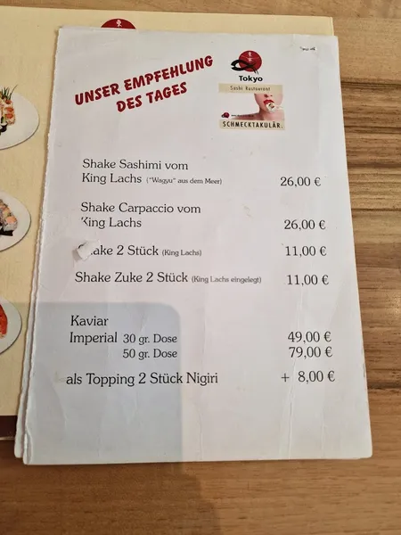 menu 1 of Restaurant Tokyo