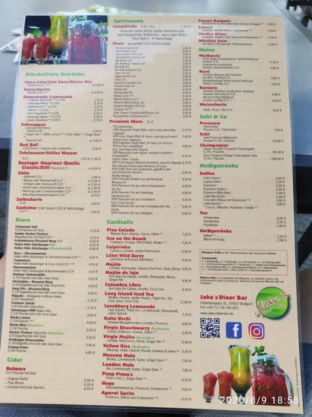 menu 1 of Jakes Diner Bar