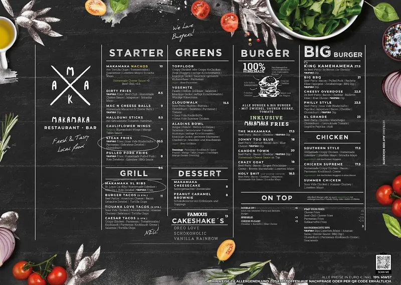 menu 0 of makamaka Burger, Bar & Grill