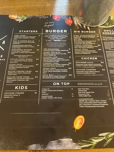 menu 2 of makamaka Burger, Bar & Grill