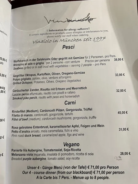 menu 1 of Vinaiolo München