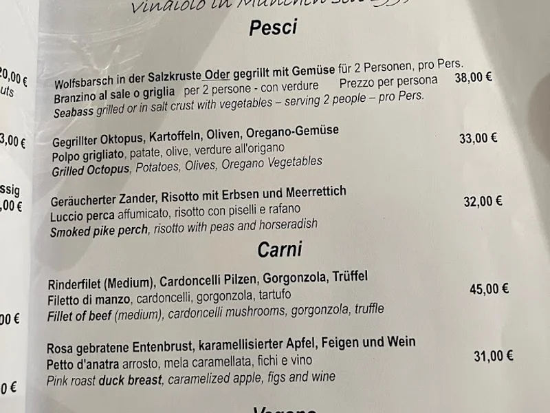 menu 1 of Vinaiolo München