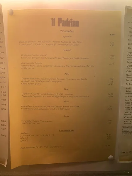 menu 1 of Ristorante Il Padrino