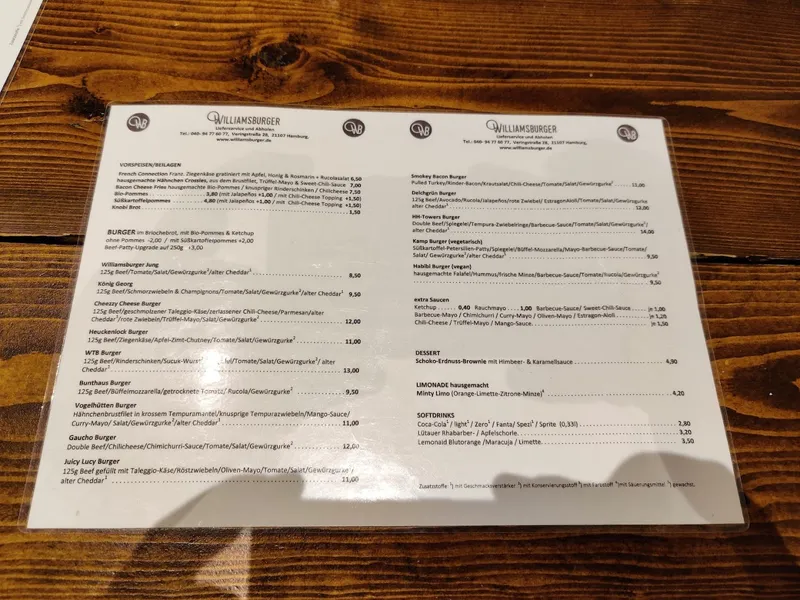 menu 0 of WilliamsBurger