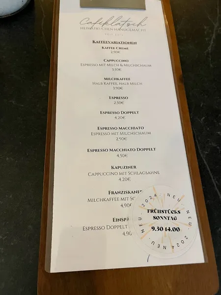 menu 1 of Café Caféklatsch