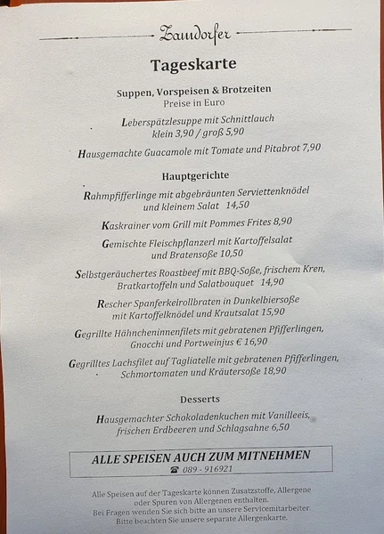 menu 0 of Wirtshaus Zamdorfer Biergarten