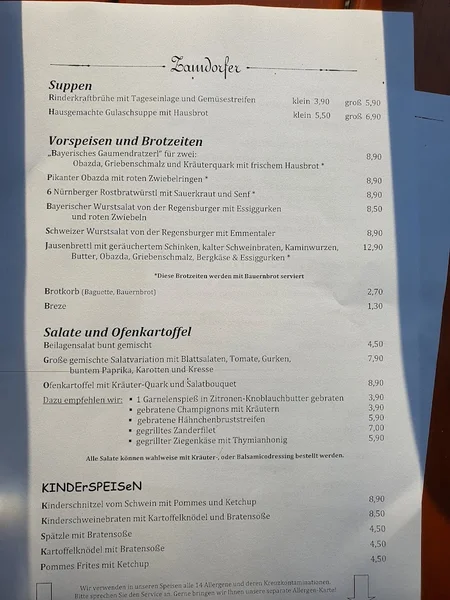 menu 2 of Wirtshaus Zamdorfer Biergarten