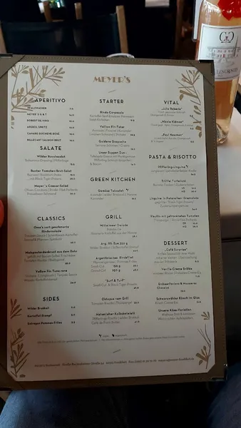 menu 1 of Meyer’s Restaurant