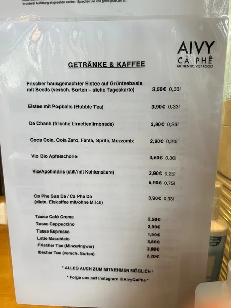 menu 1 of Aivy Cà Phê