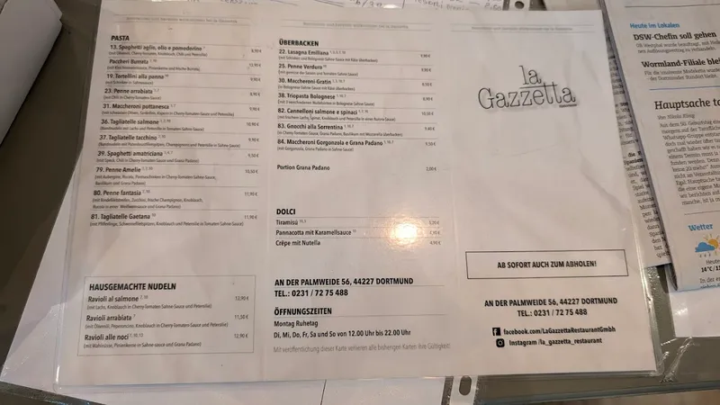 menu 0 of La Gazzetta Restaurant GmbH