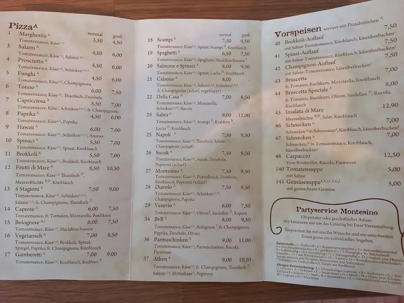 menu 1 of Bistro und Pizzeria Montesino