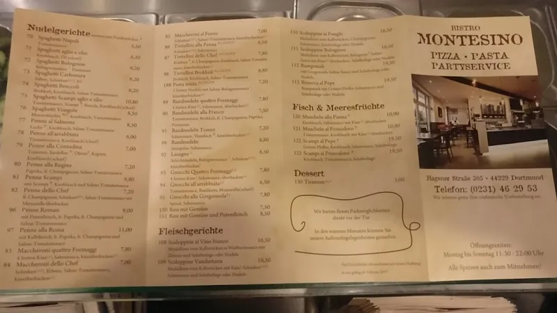 menu 2 of Bistro und Pizzeria Montesino