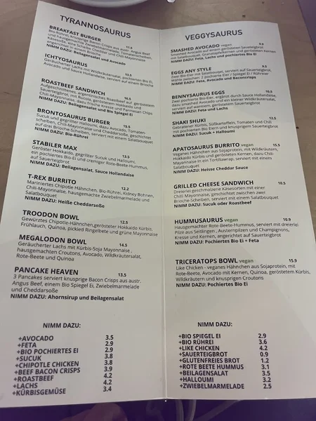 menu 1 of Kaffeesaurus