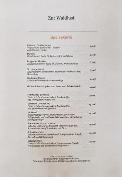 menu 1 of Zur Waldlust Restaurant