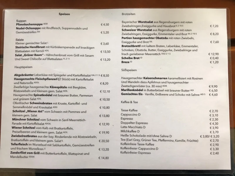 menu 1 of Zum Grünen Baum