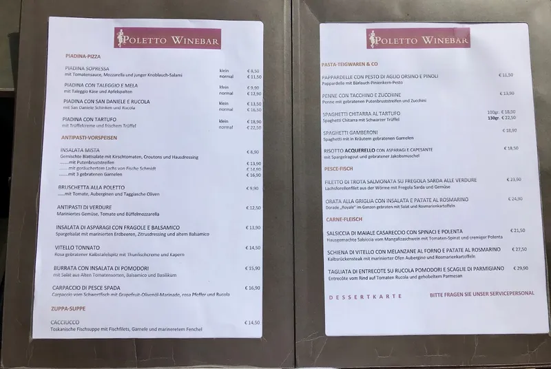menu 1 of Poletto Winebar Eppendorf