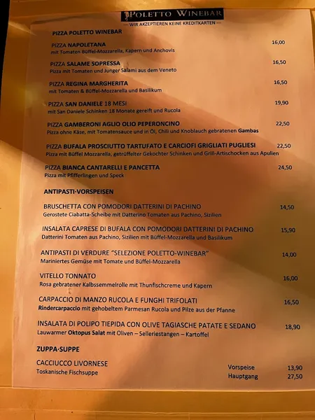 menu 0 of Poletto Winebar Eppendorf