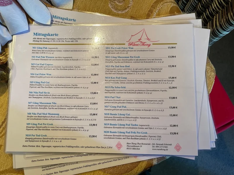 menu 1 of Rüen Thong Thai Restaurant