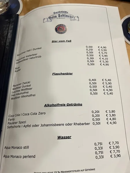 menu 0 of Beim Sedlmayr