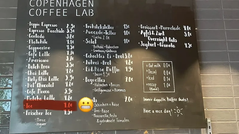 menu 2 of Copenhagen Coffee Lab