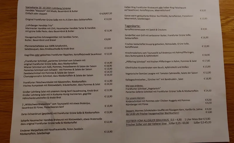 menu 1 of Lohrberg-Schänke