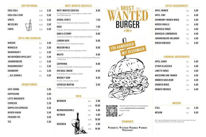 menu 0 of Most Wanted Burger Farmsen