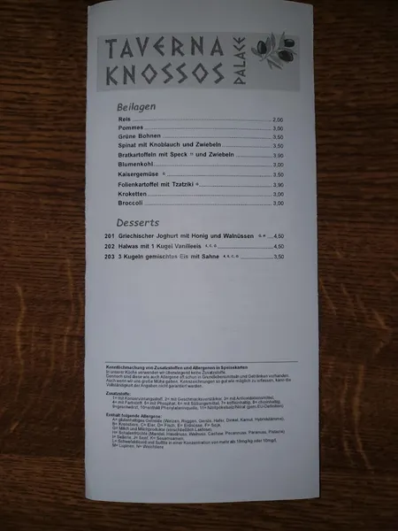 menu 1 of Taverna Knossos Palace