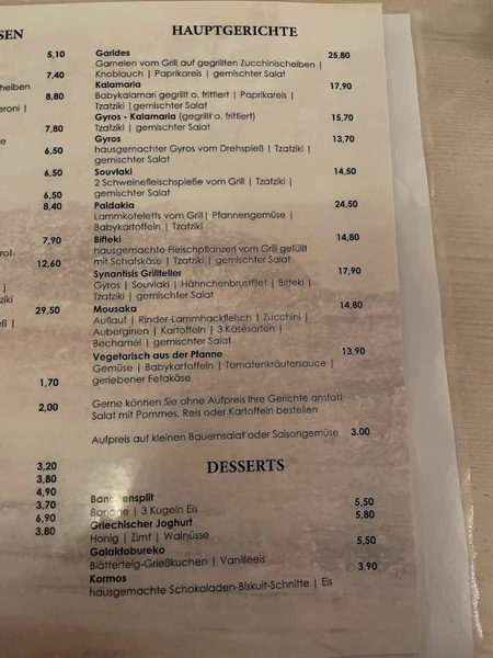 menu 1 of Taverna Synantisis