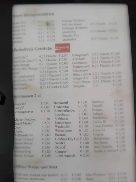 menu 1 of Isinger Tor
