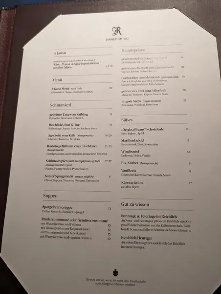 menu 0 of Reichlich Restaurant