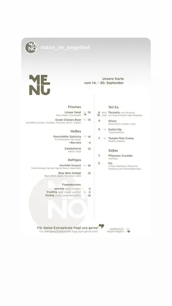 menu 1 of MANO im Engelhof