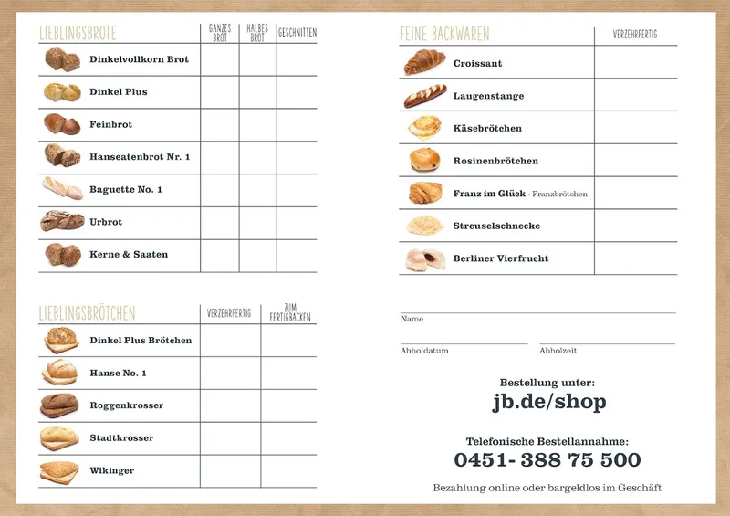 menu 0 of Junge Die Bäckerei. Cuxhavener Straße