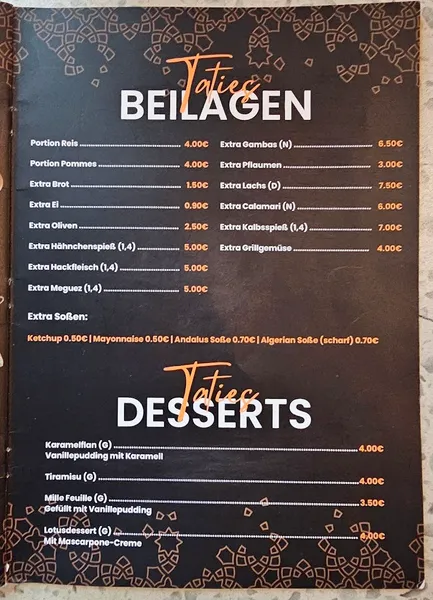 menu 1 of Tatie Restaurant