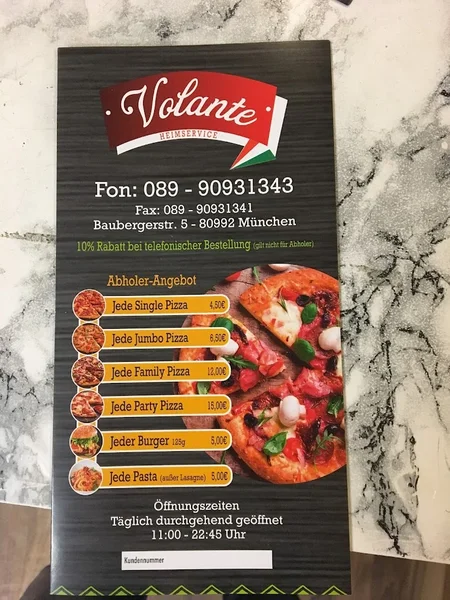 menu 1 of Volante Pizzeria München
