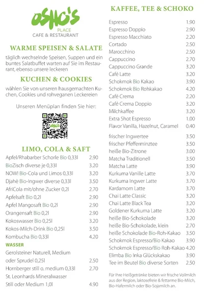 menu 0 of Osho's Place