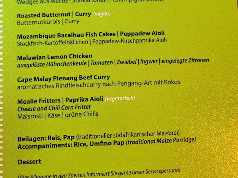 menu 1 of Shaka Zulu