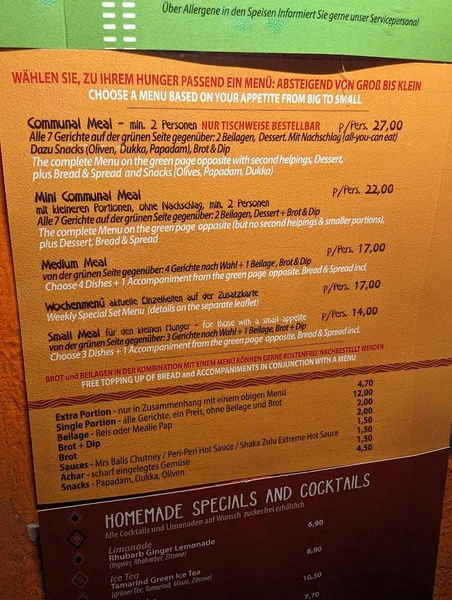 menu 2 of Shaka Zulu
